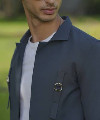 Grey lycra plain shacket 5