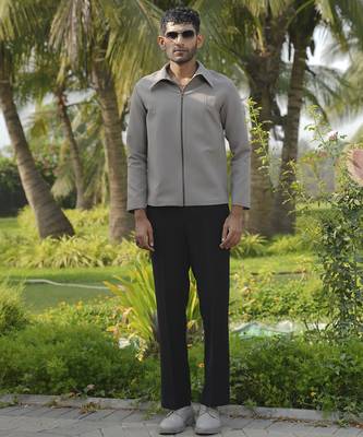 Brown lycra plain shacket 1