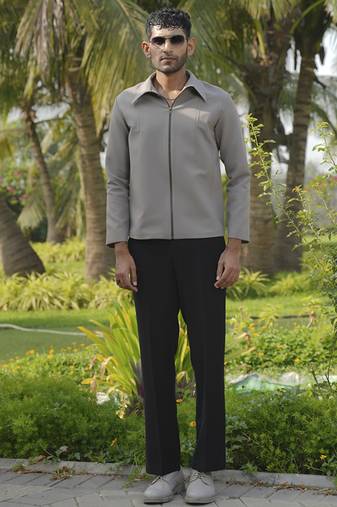 Brown lycra plain shacket
