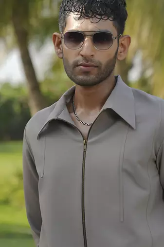 Brown lycra plain shacket