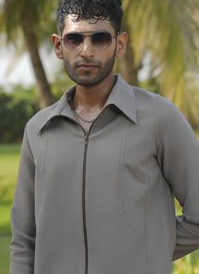Brown lycra plain shacket 3