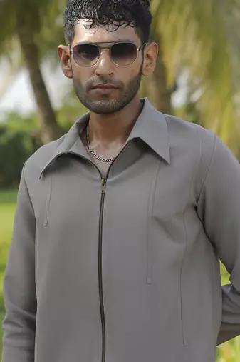 Brown lycra plain shacket