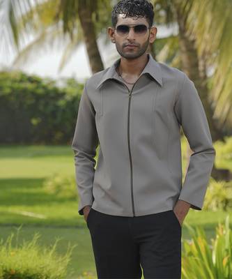 Brown lycra plain shacket 4