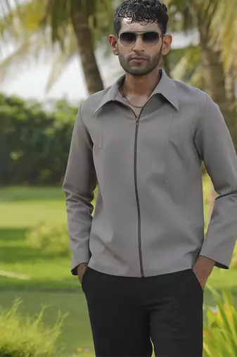 Brown lycra plain shacket