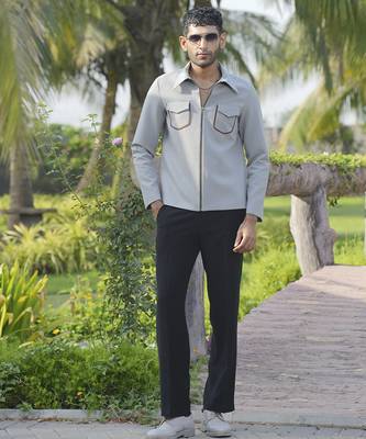 Grey lycra plain shacket 1