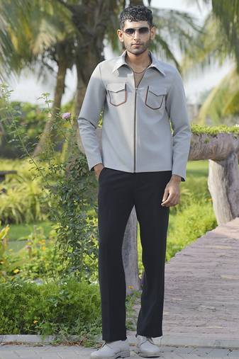 Grey lycra plain shacket