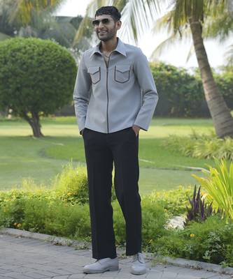 Grey lycra plain shacket 3