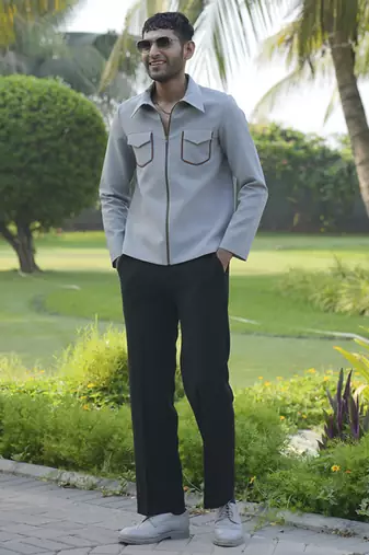 Grey lycra plain shacket
