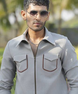 Grey lycra plain shacket 4