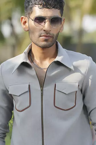 Grey lycra plain shacket