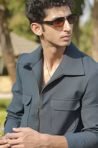Green lycra plain shacket