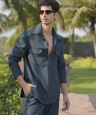 Green lycra plain shacket 4