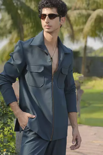 Green lycra plain shacket