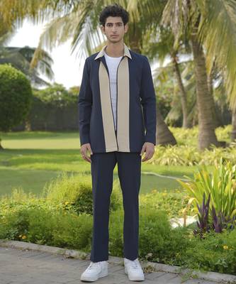 Blue lycra plain shacket 1