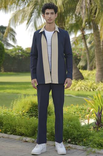 Blue lycra plain shacket