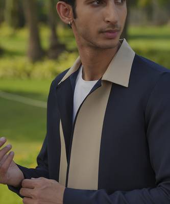Blue lycra plain shacket 2