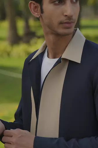 Blue lycra plain shacket