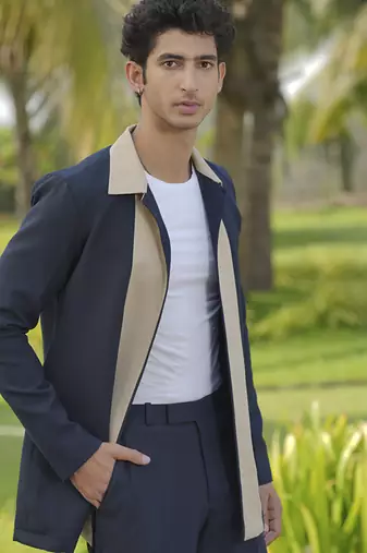 Blue lycra plain shacket