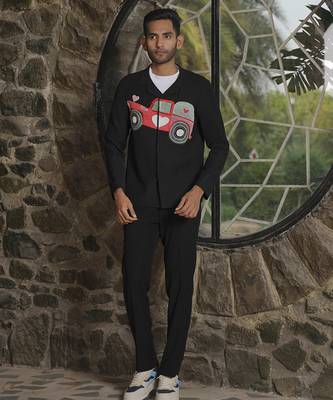 Black lycra printed shacket 1