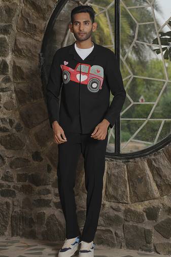 Black lycra printed shacket