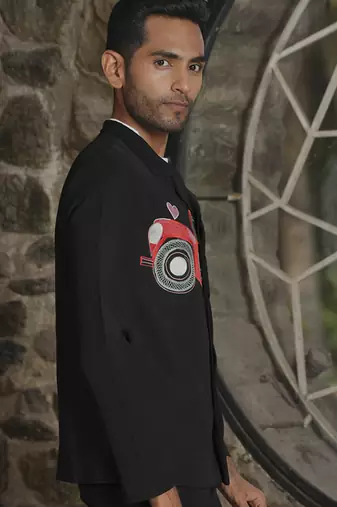 Black lycra printed shacket