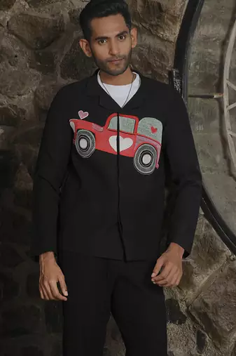 Black lycra printed shacket