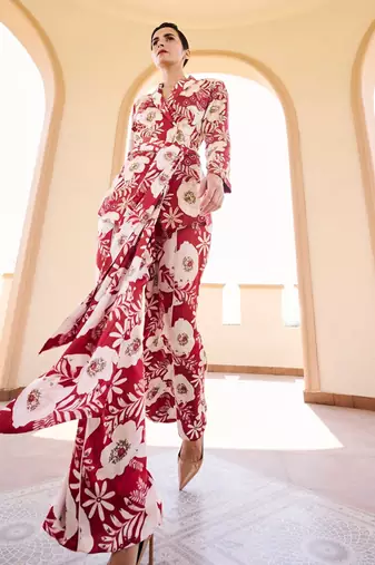 Multicolor Floral Printed Satin Jacket With Pant