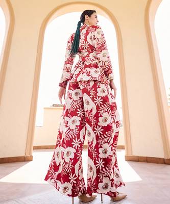 Multicolor Floral Printed Satin Jacket With Pant 5