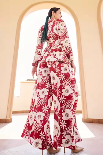 Multicolor Floral Printed Satin Jacket With Pant