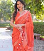 Kumkum orange cotton embroidery saree with blouse