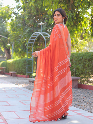 Kumkum orange cotton embroidery saree with blouse 5