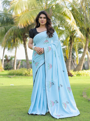 Gulmohar red handloon kantha work saree with blouse 1