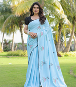 Gulmohar red handloon kantha work saree with blouse