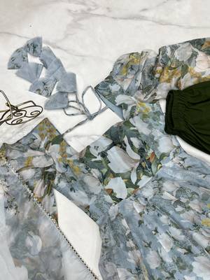 Floral Printed Organza Silk Fabric Fully Flair Anarkali Kurti With Pant And Dupatta 4