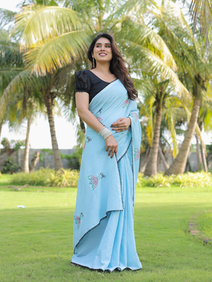 Gulmohar red handloon kantha work saree with blouse 3
