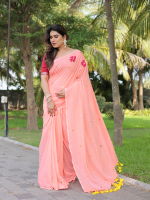 Ginni orange flower embroidery saree with blouse 1