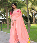 Ginni orange flower embroidery saree with blouse