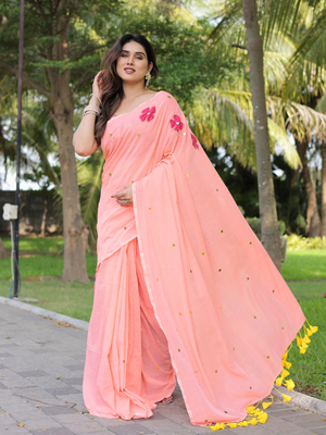 Ginni orange flower embroidery saree with blouse 2