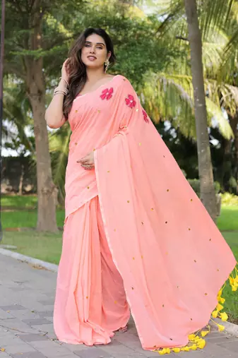 Ginni orange flower embroidery saree with blouse