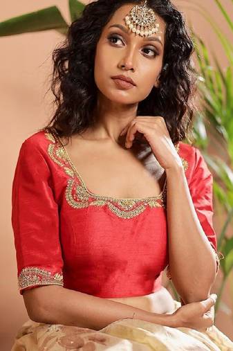 Red Dupion Silk Designer Blouse