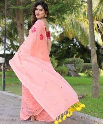 Ginni orange flower embroidery saree with blouse 3