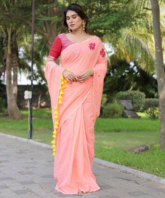 Ginni orange flower embroidery saree with blouse 5