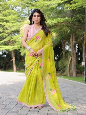 Totta pari cotton embroidery saree with blouse 1