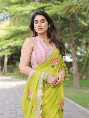 Totta pari cotton embroidery saree with blouse 4