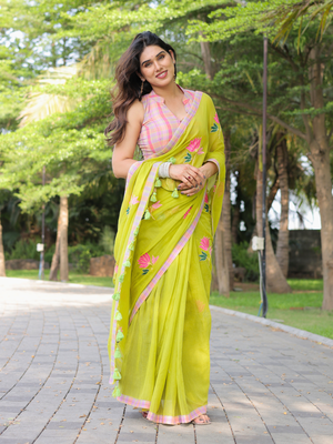 Totta pari cotton embroidery saree with blouse 5