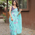 aqua blue embroidery cotton saree with blouse