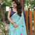 aqua blue embroidery cotton saree with blouse