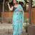 aqua blue embroidery cotton saree with blouse