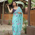 aqua blue embroidery cotton saree with blouse