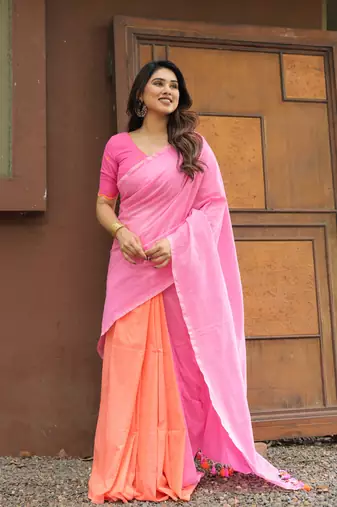 Flamingo dual color saree with blouse